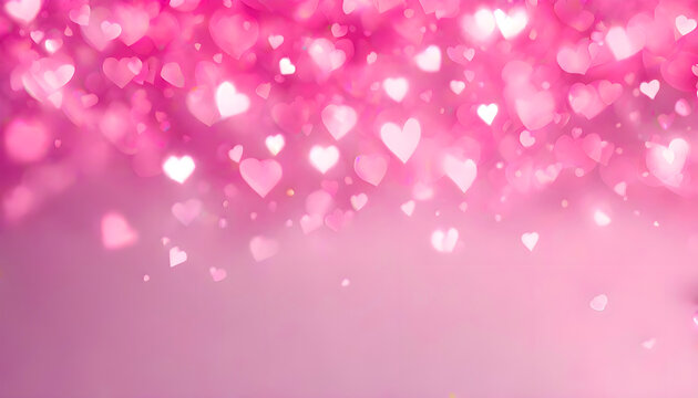 Pink Heart bokeh background, Love Valentine day concept, pink heart background, abstract background with hearts and place for text, white foam hearts with bokeh from garland, holiday background