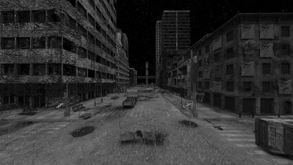 荒廃した街の風景　3DCGレンダリング