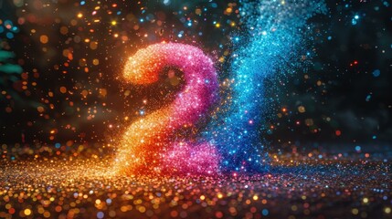 Colorful Glitter Number 21 With Particles - obrazy, fototapety, plakaty