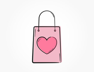 pink shopping bag with heart icon. love and romantic symbol. element for valentines day design
