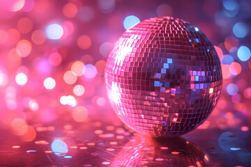 Mirrorball Magic: Disco Fever in Pink and Purple. Generative AI