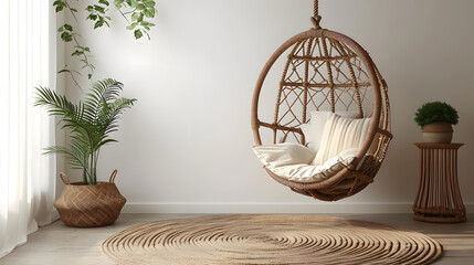 Bohemian Retreat: Stylish Decor with a Macrame Swing Chair. Generative AI