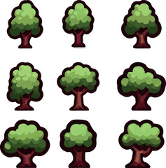 Beautiful and lovely game items trees vector set
