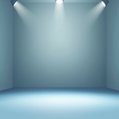Blue empty room with three spotlights