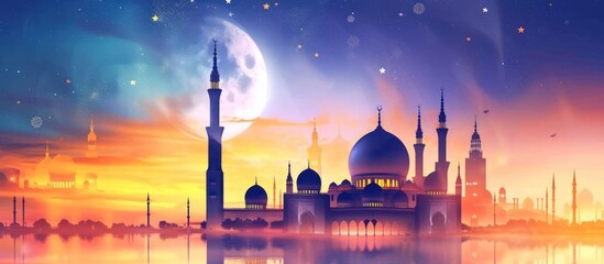 Artistic mosque building for ramadan background concept. AI generated image