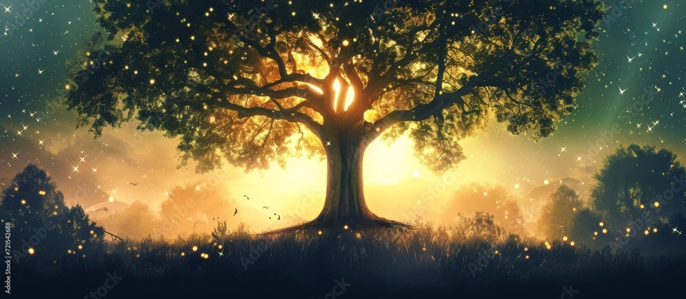 Poster majestic silhouette of a tree with enchanting branches in a serene forest setting