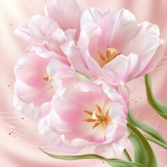 Fototapeta na wymiar Pink tulips with dew on petals