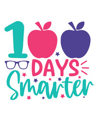 100 Days of School typography design on plain white transparent isolated background for card, shirt, hoodie, sweatshirt, apparel, tag, mug, icon, poster or badge