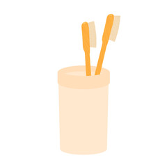 Eco friendly toothbrushes with a glass. Personal hygiene product. Vector stock illustration. Isolated on a white background.