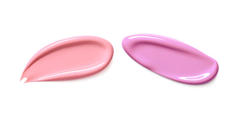 Realistic lipstick strokes .Makeup cosmetics. cream smears range of colours on white background.Transparent. Beige concealer smears. Vector illustration