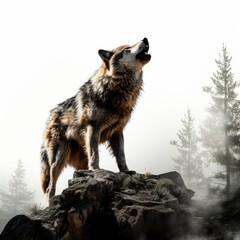 howling wolf in the woods digital drawing