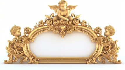 Golden Frame with Angel - obrazy, fototapety, plakaty