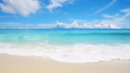 Fototapeta premium Beautiful tropical beach with white sand, turquoise water and blue sky. Generative AI