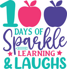 100 Days of School typography design on plain white transparent isolated background for card, shirt, hoodie, sweatshirt, apparel, tag, mug, icon, poster or badge
