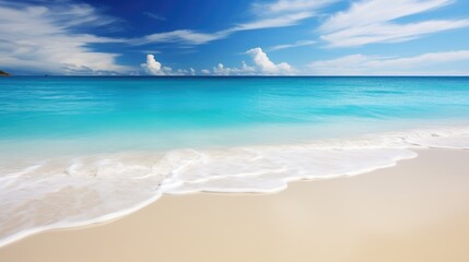 Fototapeta premium Beautiful tropical beach with white sand, turquoise water and blue sky. Generative AI