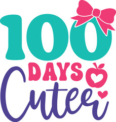 100 Days of School typography design on plain white transparent isolated background for card, shirt, hoodie, sweatshirt, apparel, tag, mug, icon, poster or badge
