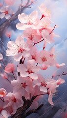 Background with pink cherry blossom flowers in spring