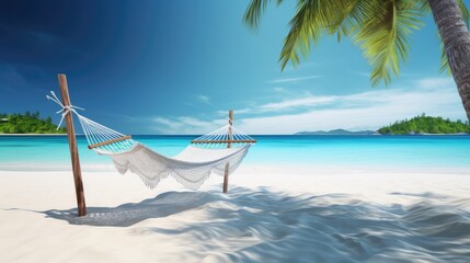 Sunset on the beach with a canopy bed and a view of the sea. Generative AI