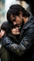 Fototapeta premium Man and woman face to face. Tenderness and love. Lovers and happy.
