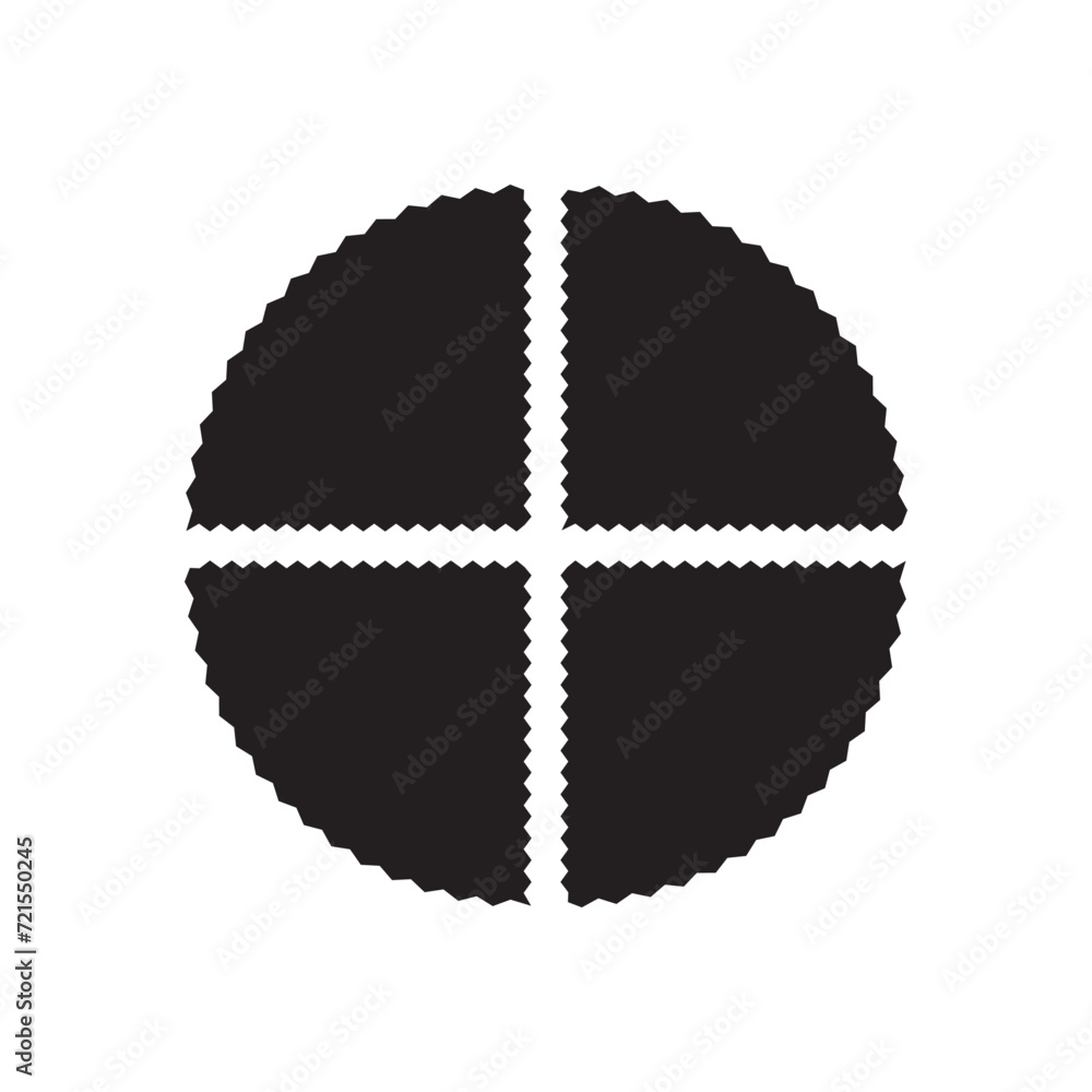 Poster zigzag edge quartered circle icons. set of 4 black quadrant shapes with jagged edges. isolated on a 