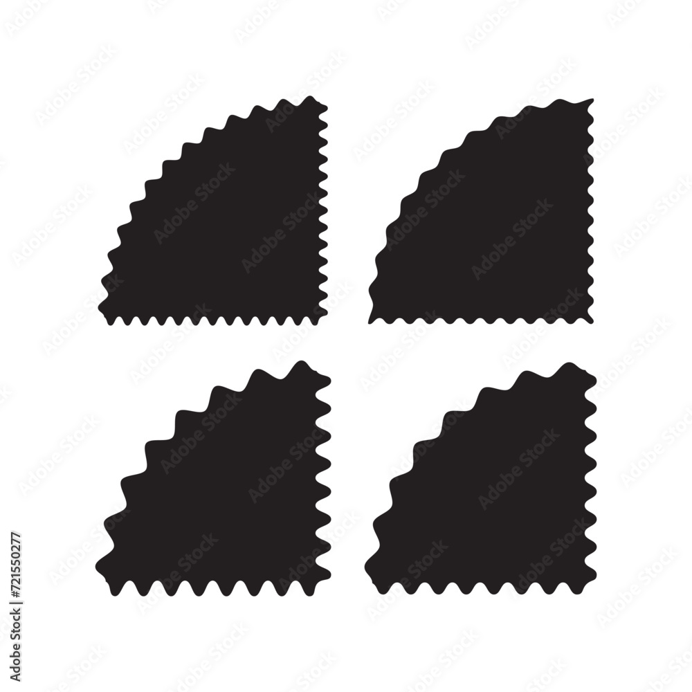 Poster perforated edge quarter icon circle set. 4 set quadrant shapes with notched edges. isolated on a whi