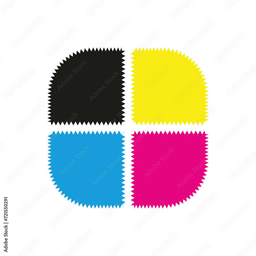 Poster zigzag edge quartered circle icons. quadrant shapes with set of 4 colorful jagged edges. isolated on