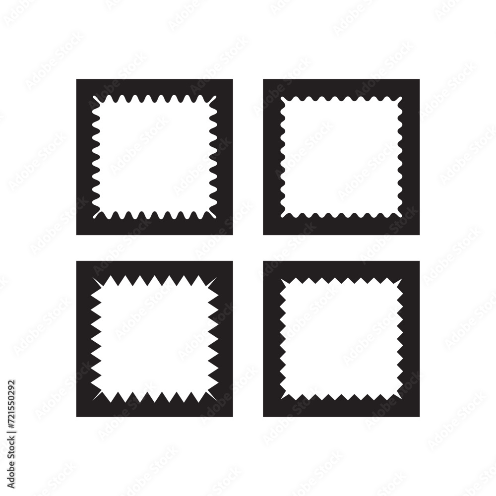 Aufkleber wavy edge square stroke icon. set of 4 squared shapes with jagged edges. isolated on a white backgro