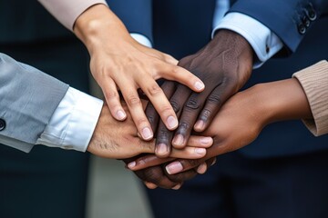 Obraz premium Closeup of business people putting their hands together
