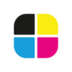 Zigzag edge quartered circle icons. quadrant shapes with set of 4 colorful jagged edges. Isolated on a white background.