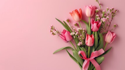 Beautiful card with flowers for congratulations on Women's Day on March 8 with plenty of space for text