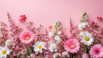 Fototapeta premium Beautiful card with flowers for congratulations on Women's Day on March 8 with plenty of space for text