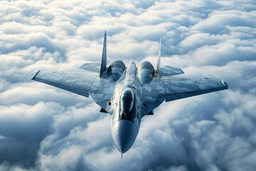 Military fighter jet flying through the air