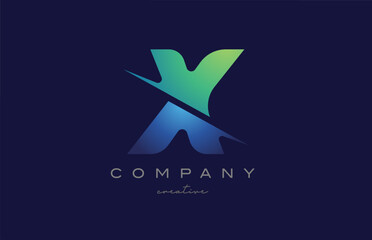 cut X gradient letter logo icon design vector illustration. Creative blue green template for business or company