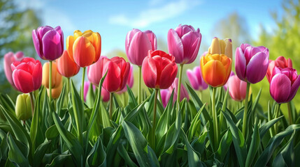 Tulip flowers blooming in the garden