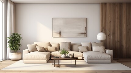 A 3d rendering of the interior of a living room.