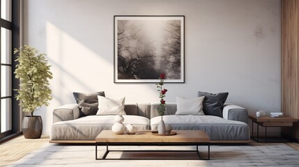 Fototapeta na wymiar A 3d rendering of the interior of a living room.