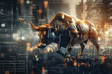 Bull market concept, stock market, positive trend, economic growth - obrazy, fototapety, plakaty