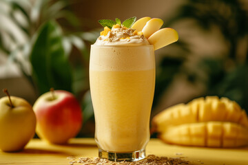 Tropical smoothie with apple, mango and oatmeal