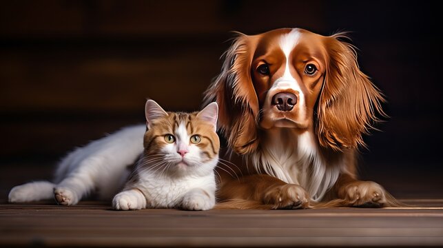 A lovely photo of a small dog and a cat in a pet portrait.