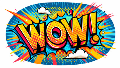 Comic book style WOW! speech word bubble with bright colors