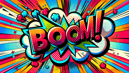 Obraz premium Comic book style BOOM! speech word bubble with bright colors