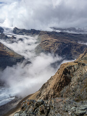 Idyllic Swiss mountain landscape on the Gornergrat above Zermatt in the canton of Valais