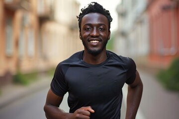 Handsome african american sportsman running at the street