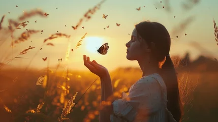 Store enrouleur tamisant sans perçage Séoul The girl frees the butterfly from moment Concept of freedom