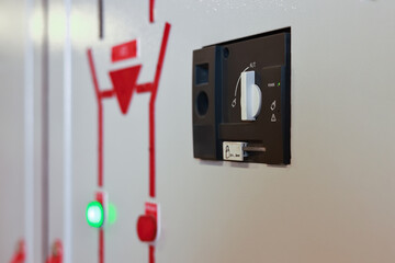 Close up circuit breaker or main switch on electrical main distributor board