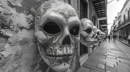 Mardi Gras style parade - skull decorations - black and white 