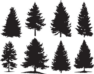 Set Christmas Trees. Hand drawn vector illustration