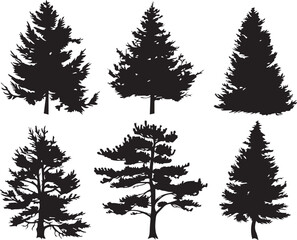 Set Christmas Trees. Hand drawn vector illustration