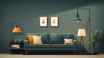 An illustration of the living room's interior