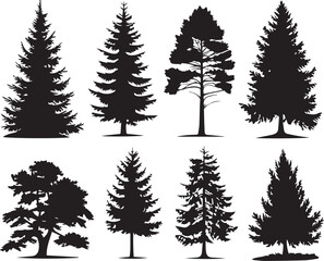 Obraz premium Set Christmas Trees. Hand drawn vector illustration